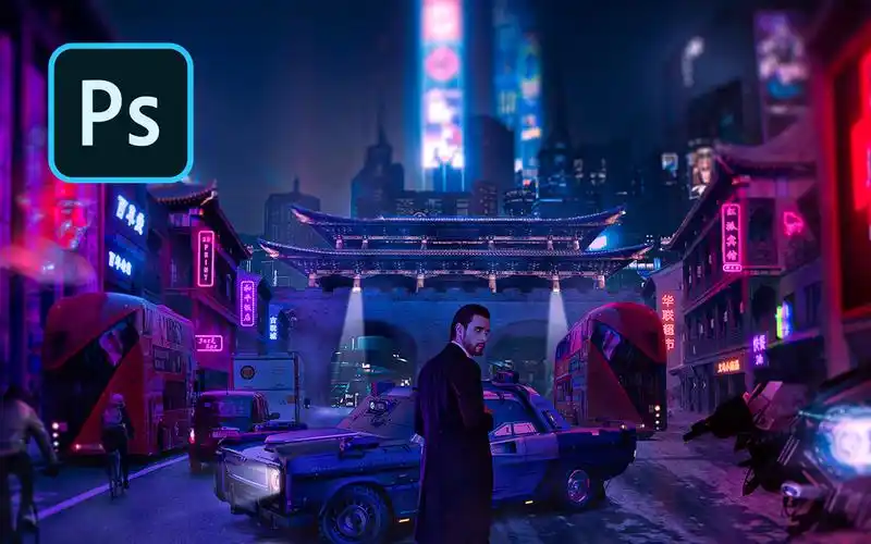 photoshop合成赛博朋克风格的中式街道